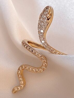Yellow Gold Pavé Crystal Snake Ring